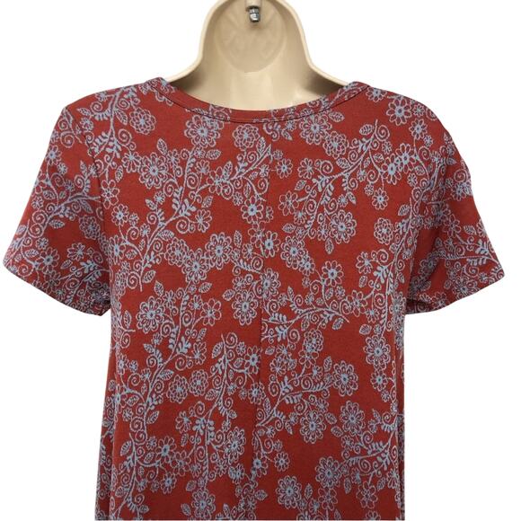 LuLaRoe Simply Comfortable Red Turquoise Print Dress Short Sleeve Scoop Neck XXS - Picture 6 of 16